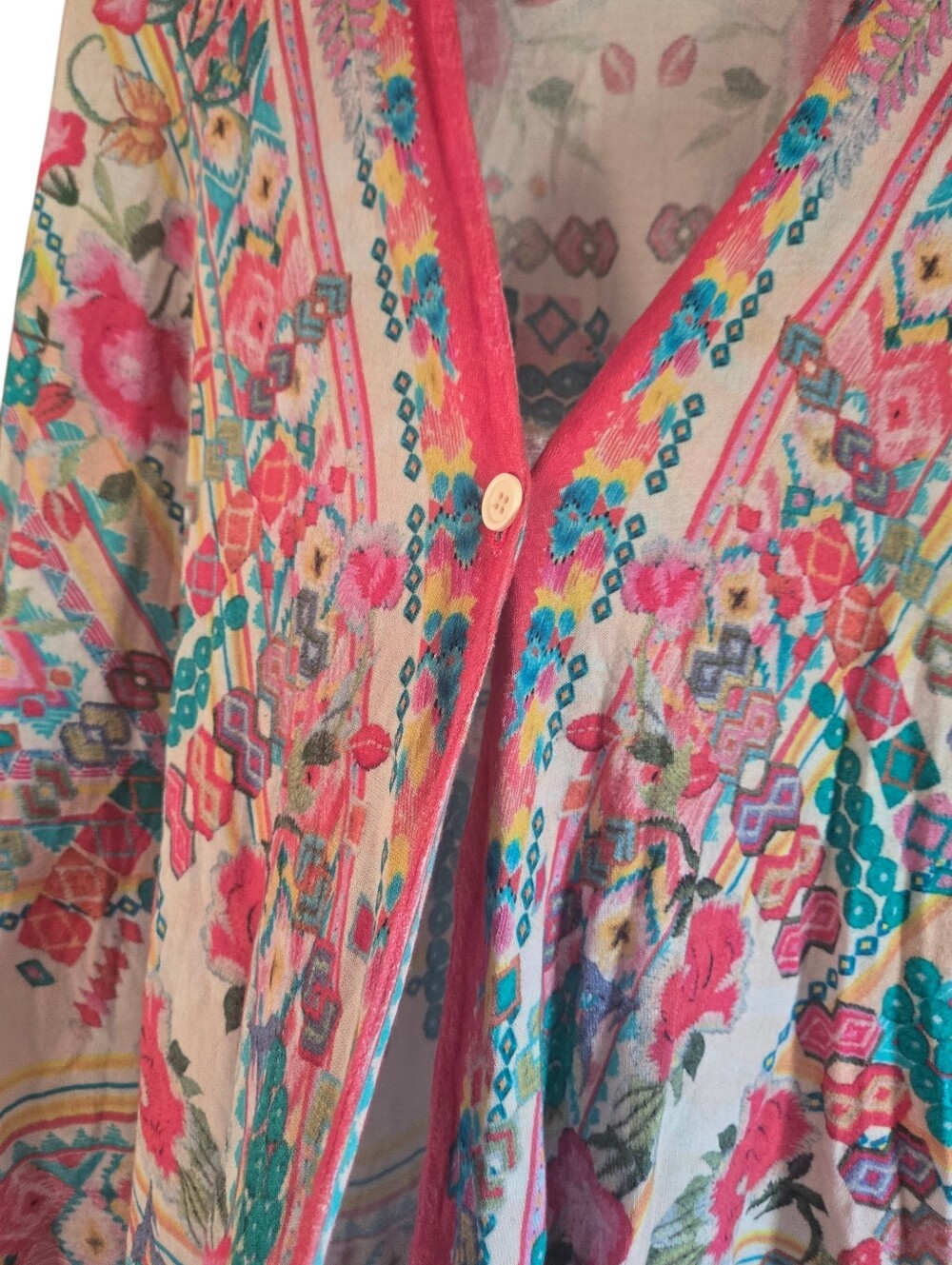 Johnny Was, Floral Multicolor V-Neck Button Cardigan for Women - Picture 4 of 8